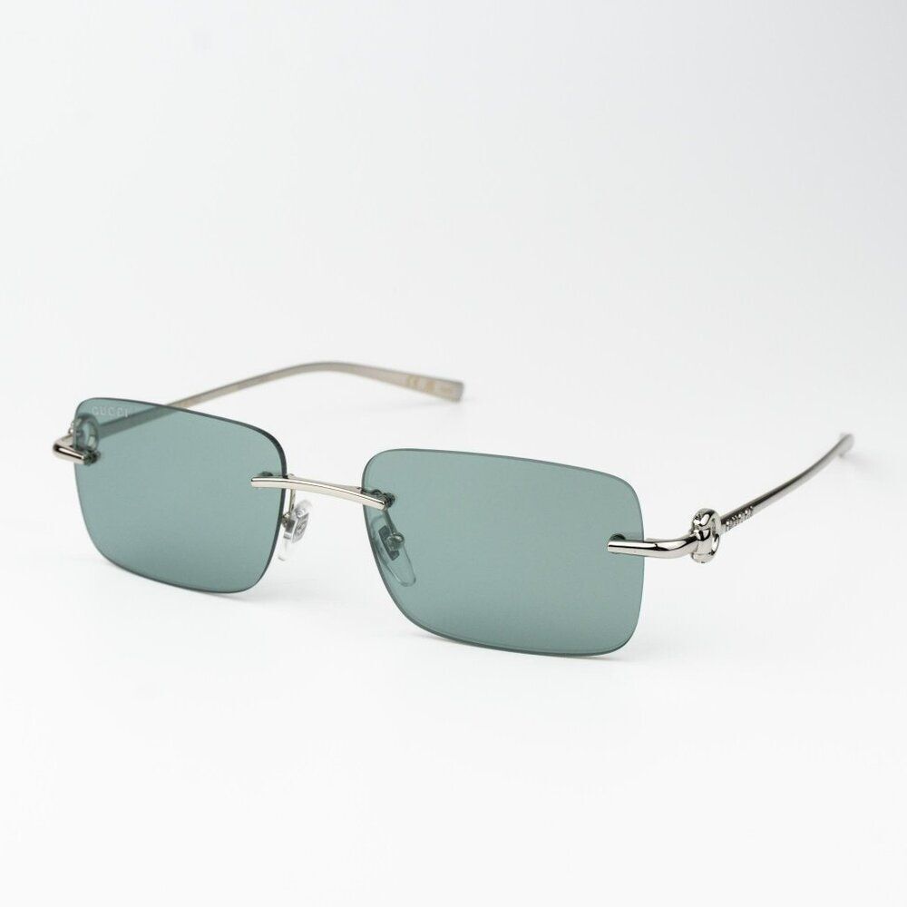 Gucci Women Sunglasses Silver Green Mirror Rectangle Gg1703s 002 Brand New